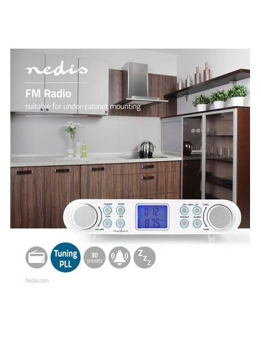 Nedis Radio cocina, Diseño de gabinete, FM, Alimentado por la red, Digital, 1.5 W, 2 , Pantalla azul negro